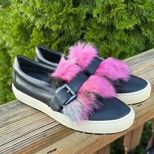Geox Black and Pink Fur-Accent Sneakers designed by Patrick Cox size EU 39 or 8